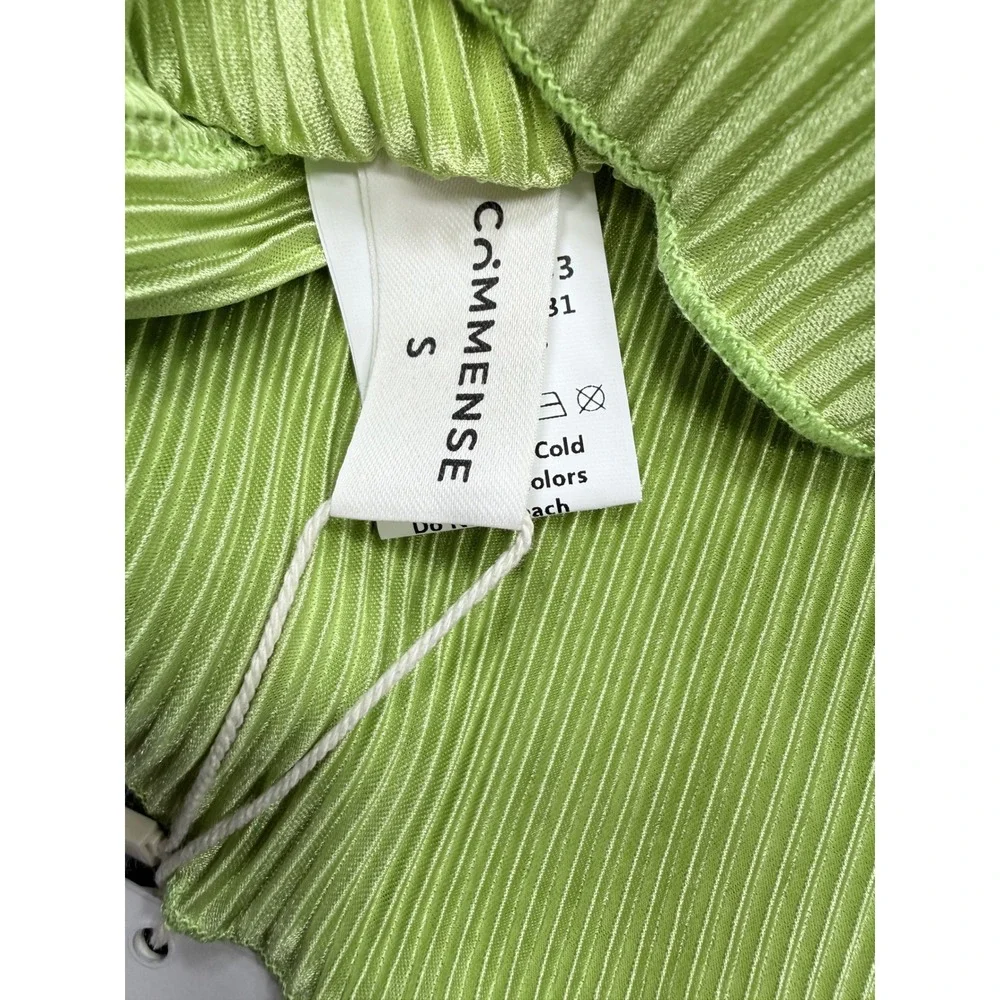 Commense Lime Green Plisse Pleated Halter Mini Dress Chartreuse Sz S NWT - Picture 3 of 5